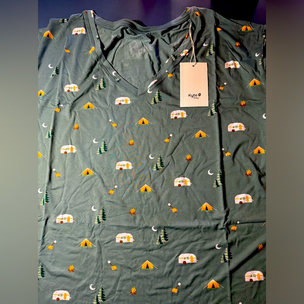 Women’s bamboo V neck T-shirt new with tags! Camping print